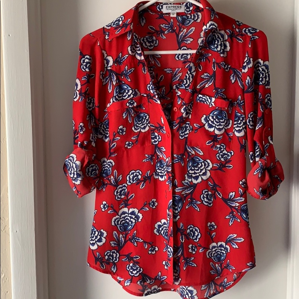 Express Floral Three-Quarter Sleeve Top